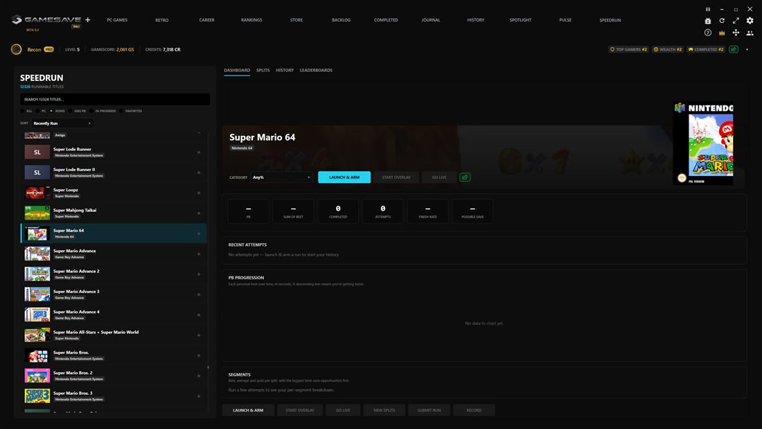 GameSave Speedrun dashboard